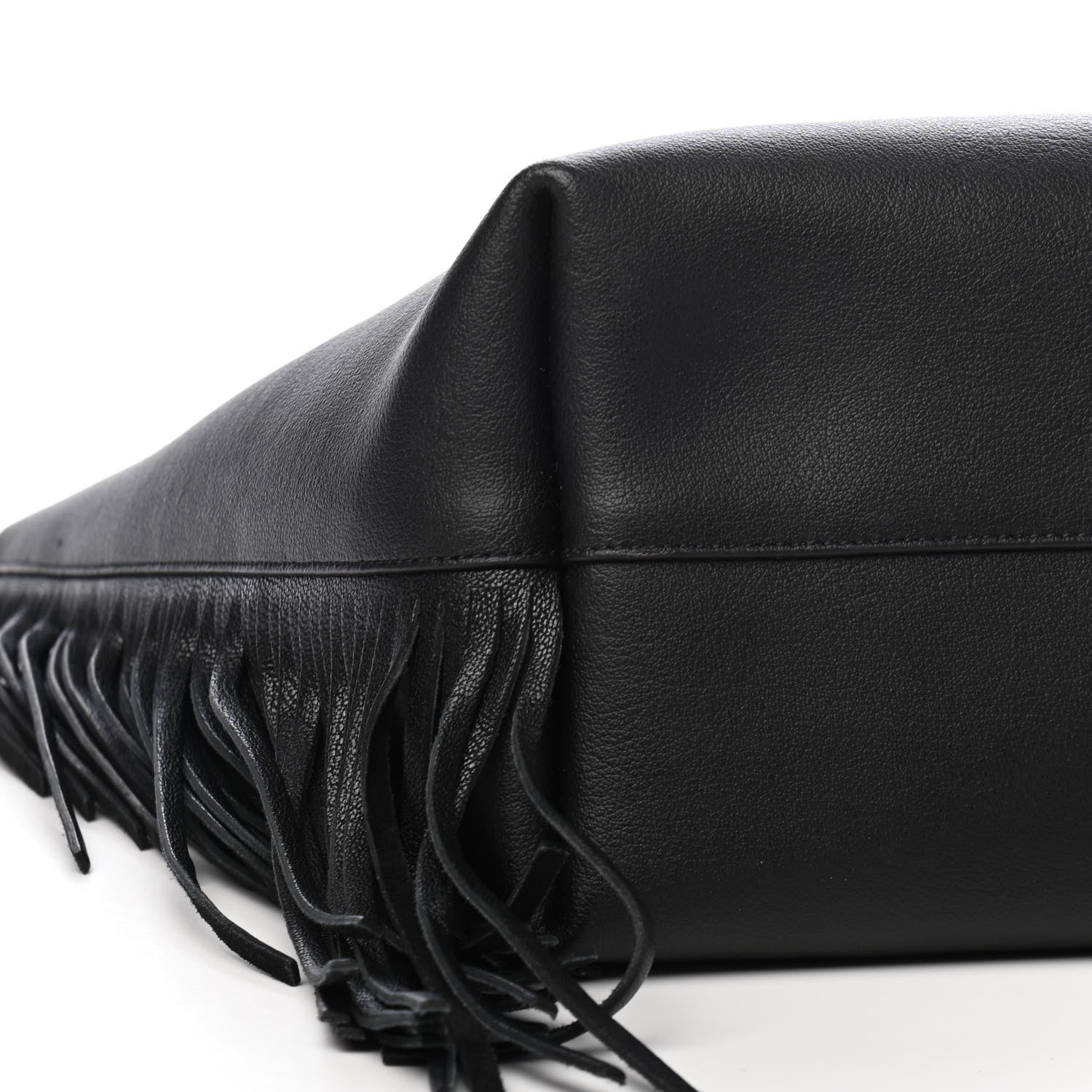 Saint Laurent Calfskin Large Fringe Shopping Tote Black 8 of 9