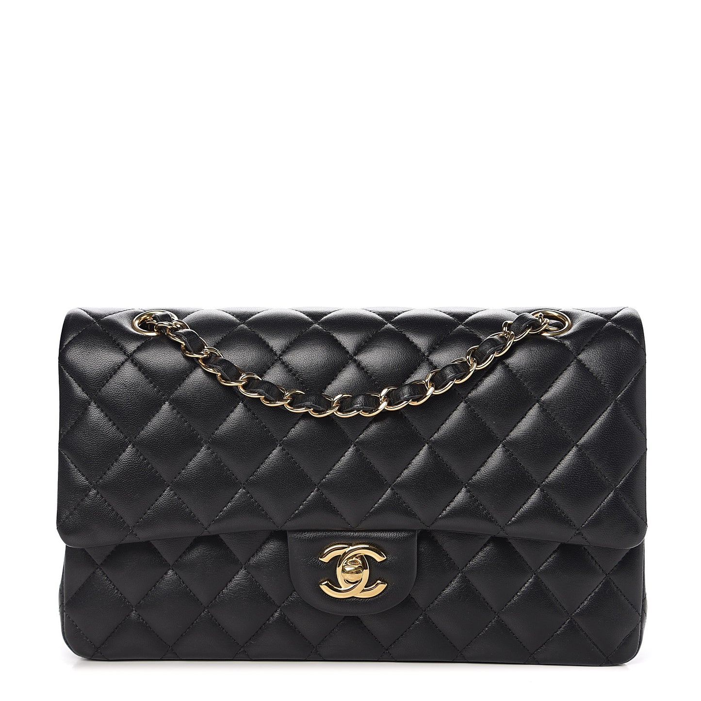 Lambskin Quilted Medium Double Flap Black