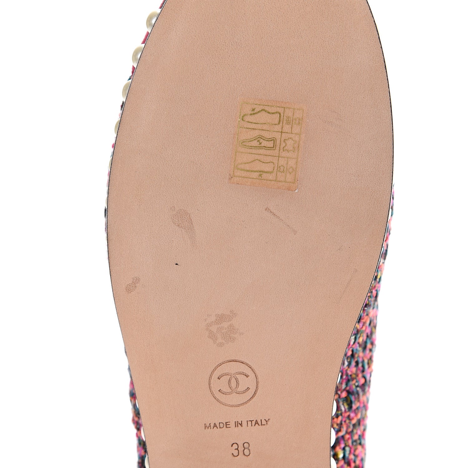 Chanel Tweed Calfskin Pearl Lace Up Sneakers 38 Fuchsia Orange Green Red 9 of 9