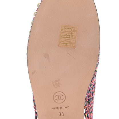Chanel Tweed Calfskin Pearl Lace Up Sneakers 38 Fuchsia Orange Green Red 9 of 9