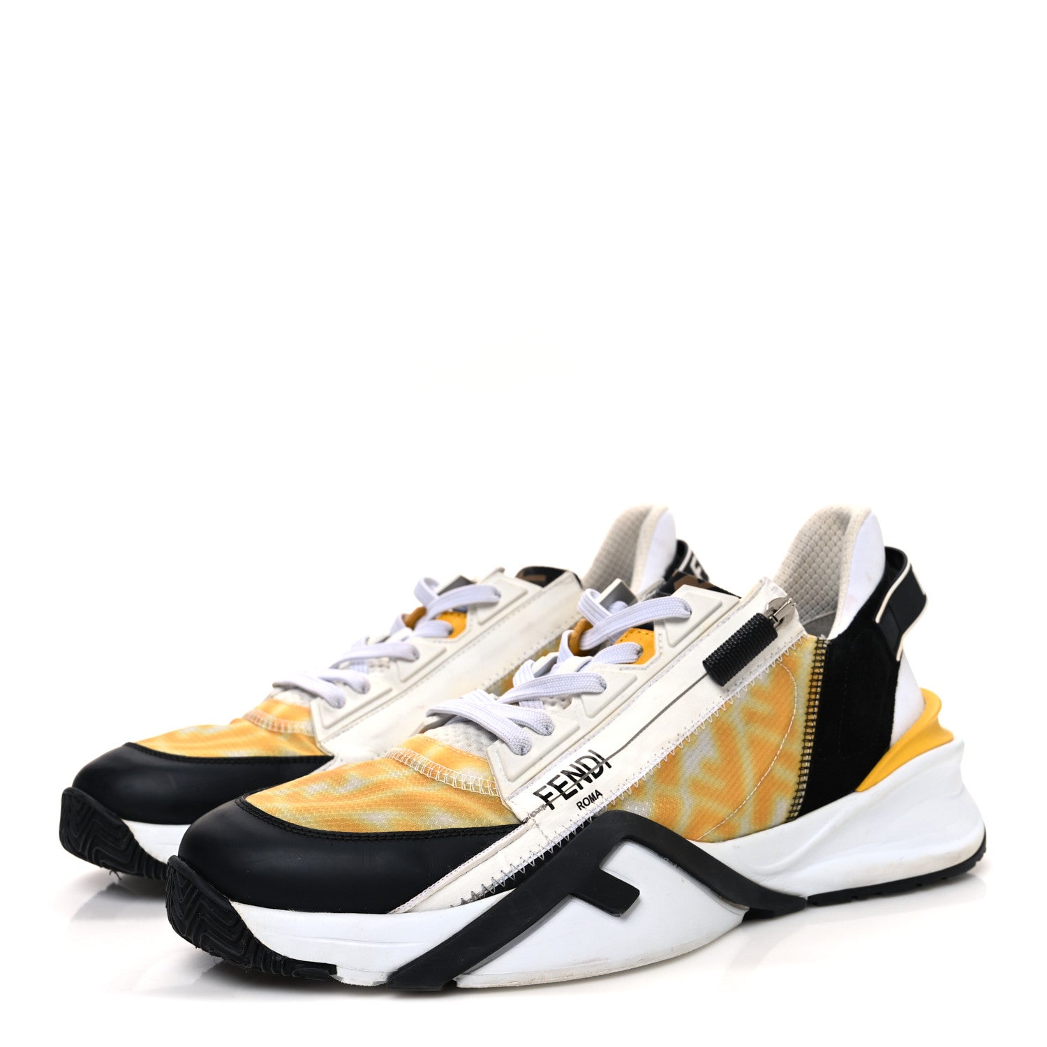 Fendi X SARAH COLEMAN Nylon Suede Lycra FF Vertigo Mens Fendi Flow Low Top Sneakers 11 Yellow Black 4 of 11