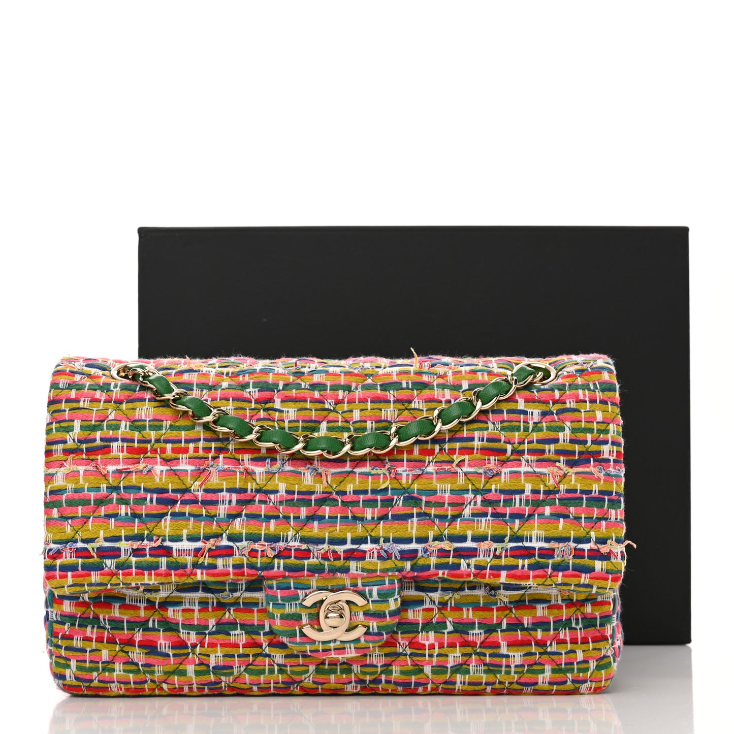 Tweed Quilted Medium Double Flap Green Multicolor