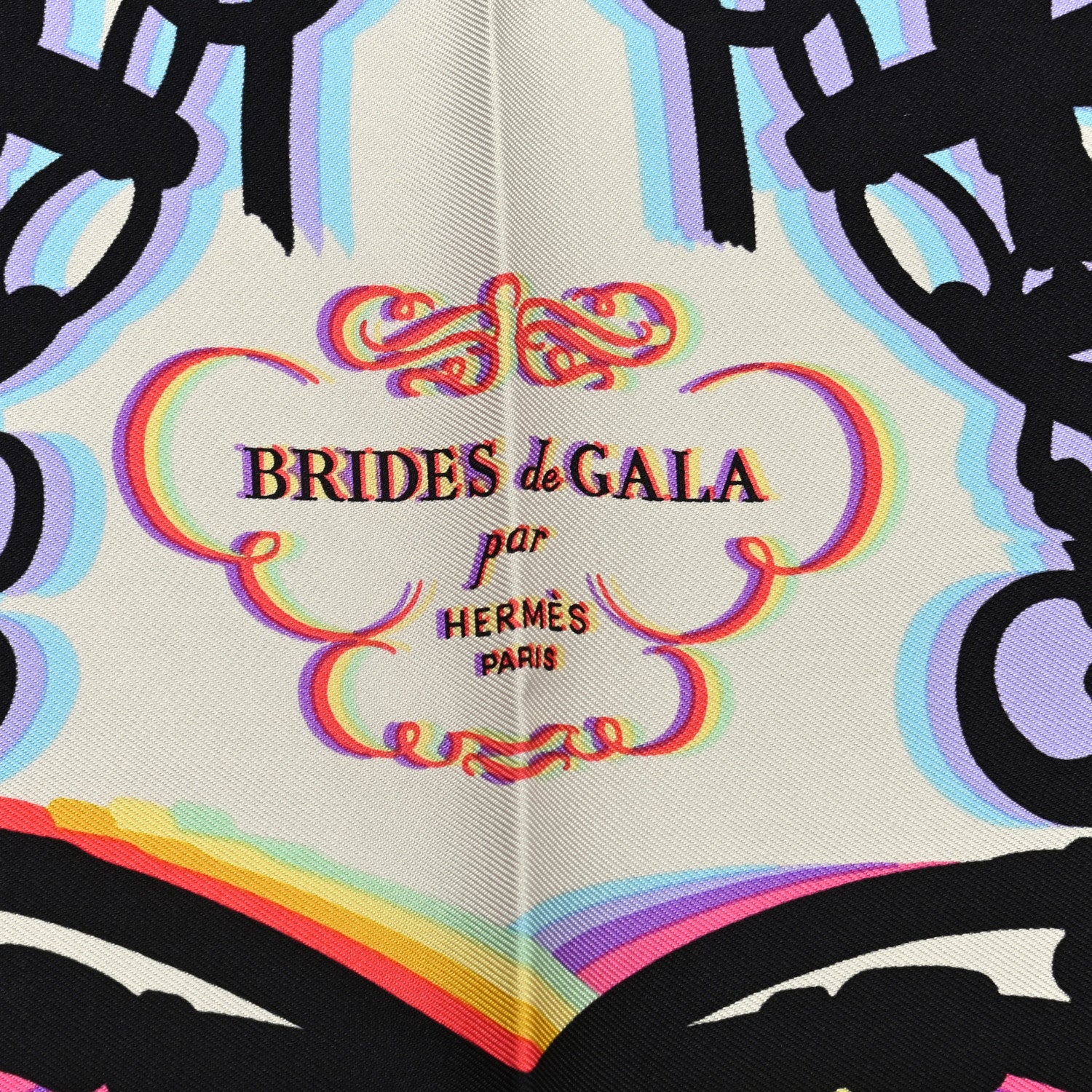 Hermes Silk Brides De Gala Shadow Pocket Square Creme Black Rose Fluo 2 of 4