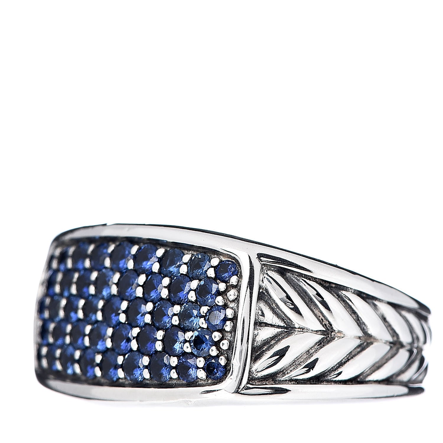David Yurman Sterling Silver Blue Sapphire Chevron Signet Ring 58 8.5 3 of 5