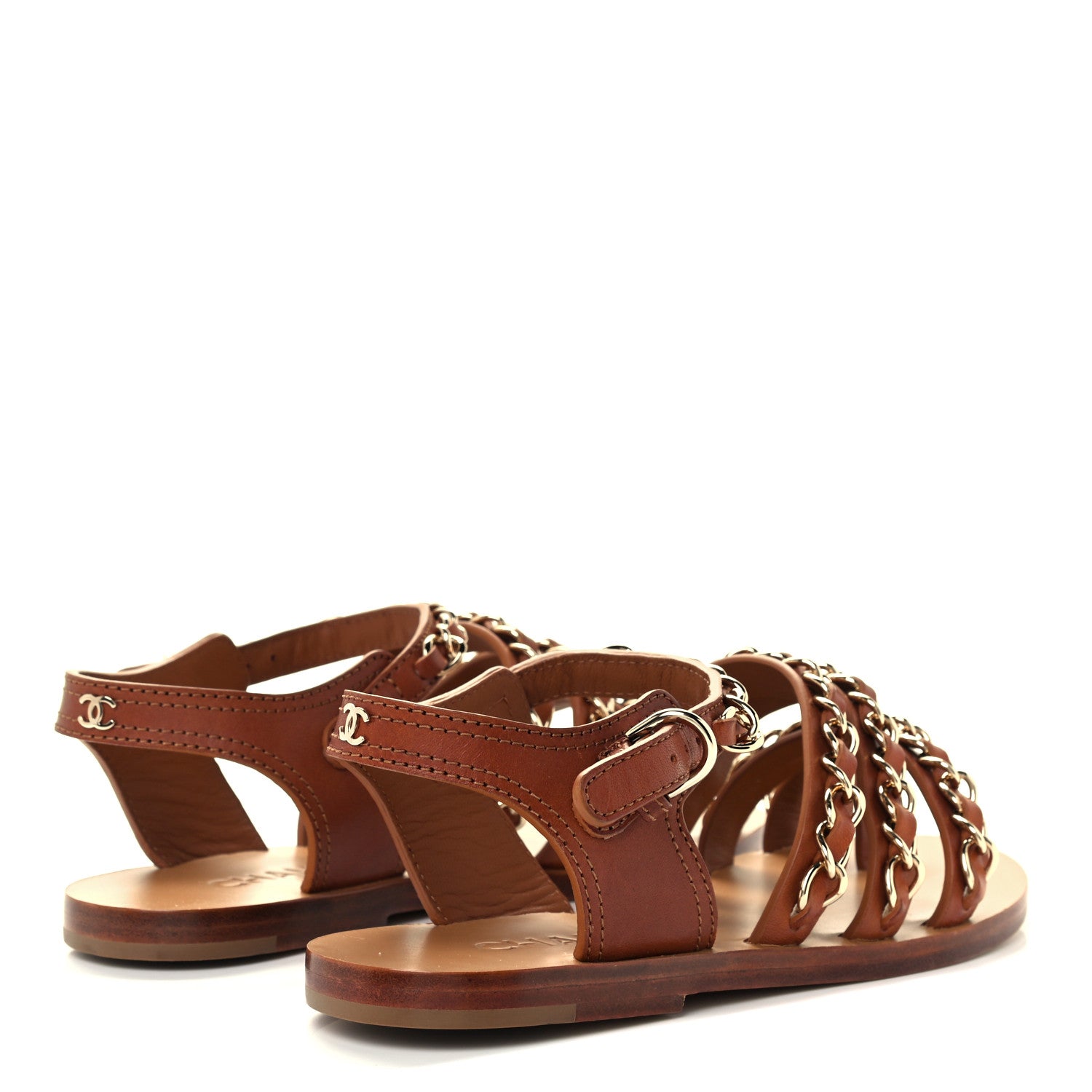 Chanel Calfskin Chain CC Flat Sandals 36 Beige 4 of 10