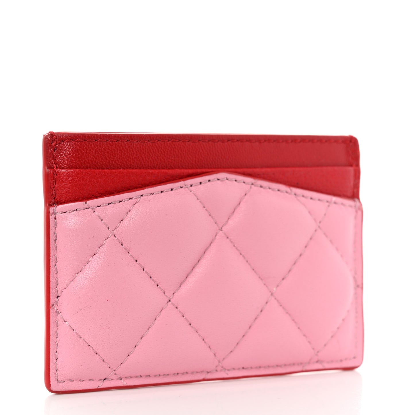 Lambskin Quilted Skull Card Holder Pastel Pink