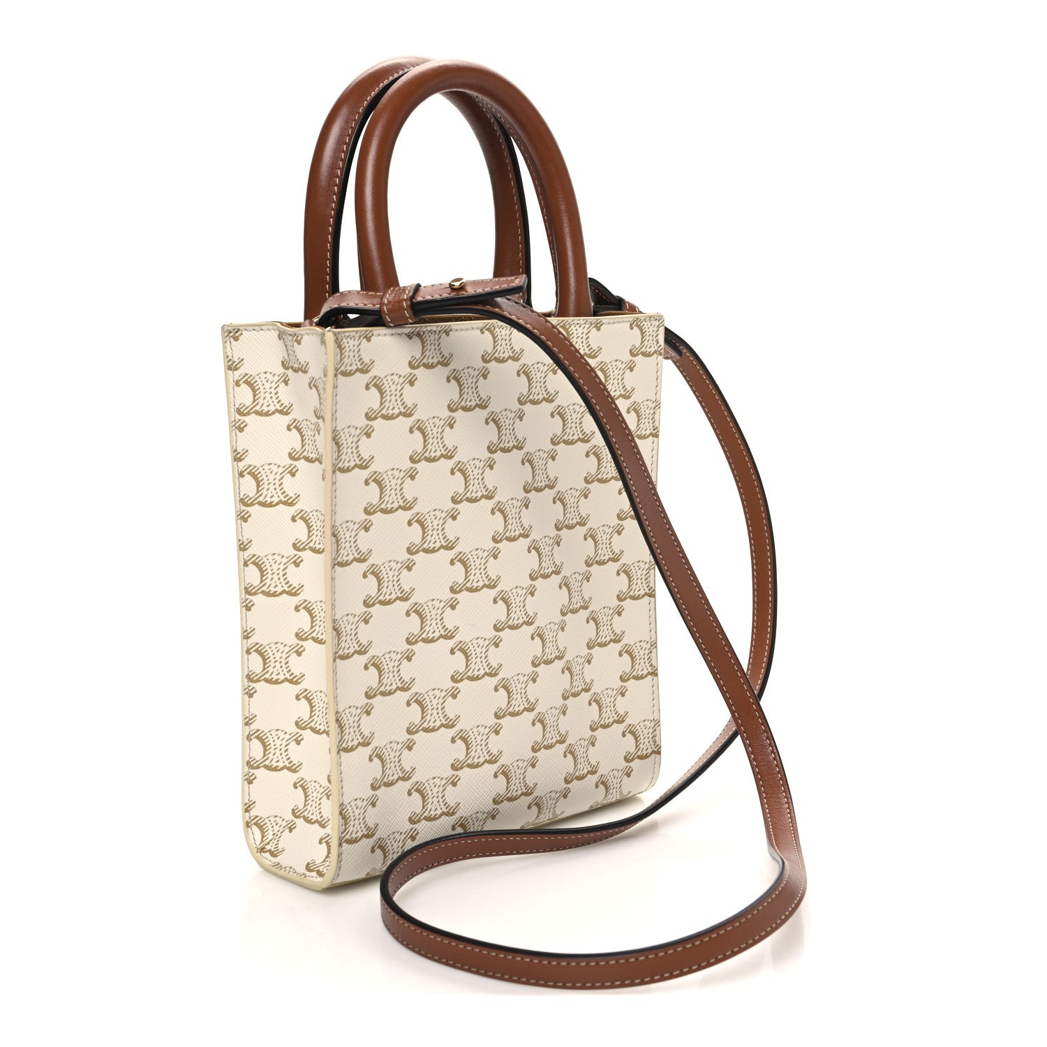 Celine Triomphe Canvas Calfskin Mini Vertical Cabas White 3 of 9