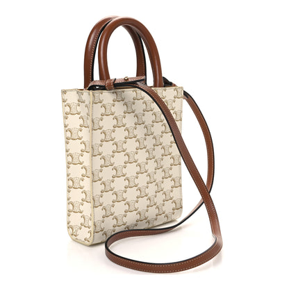 Celine Triomphe Canvas Calfskin Mini Vertical Cabas White 3 of 9