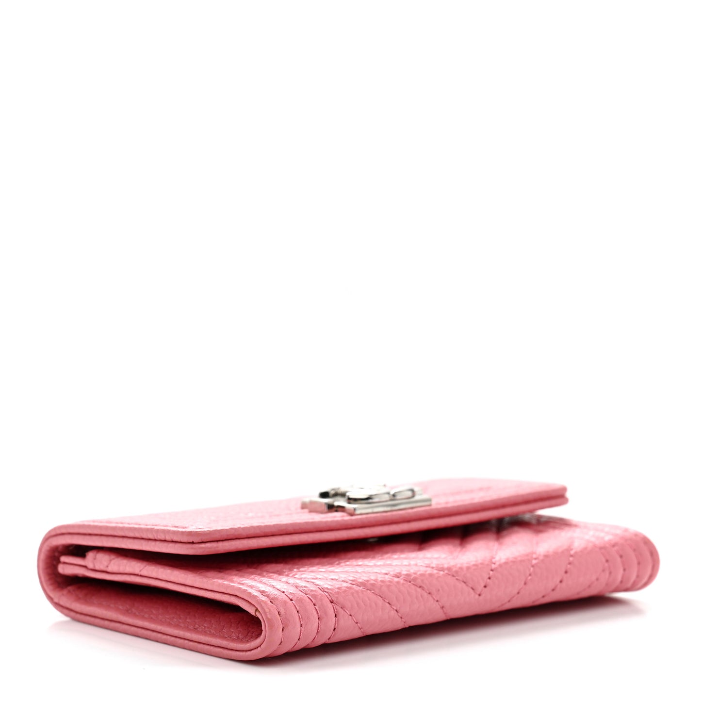 Caviar Chevron Quilted Boy Card Holder Wallet Dark Pink