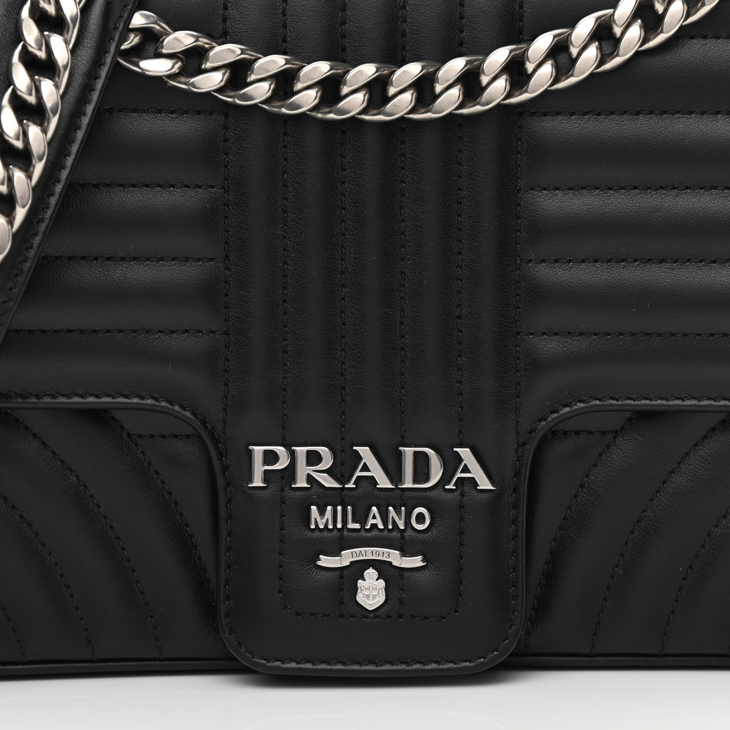 Prada Soft Calfskin Impunture Diagramme Large Chain Flap Shoulder Bag Black 8 of 12