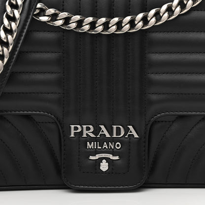 Prada Soft Calfskin Impunture Diagramme Large Chain Flap Shoulder Bag Black 8 of 12