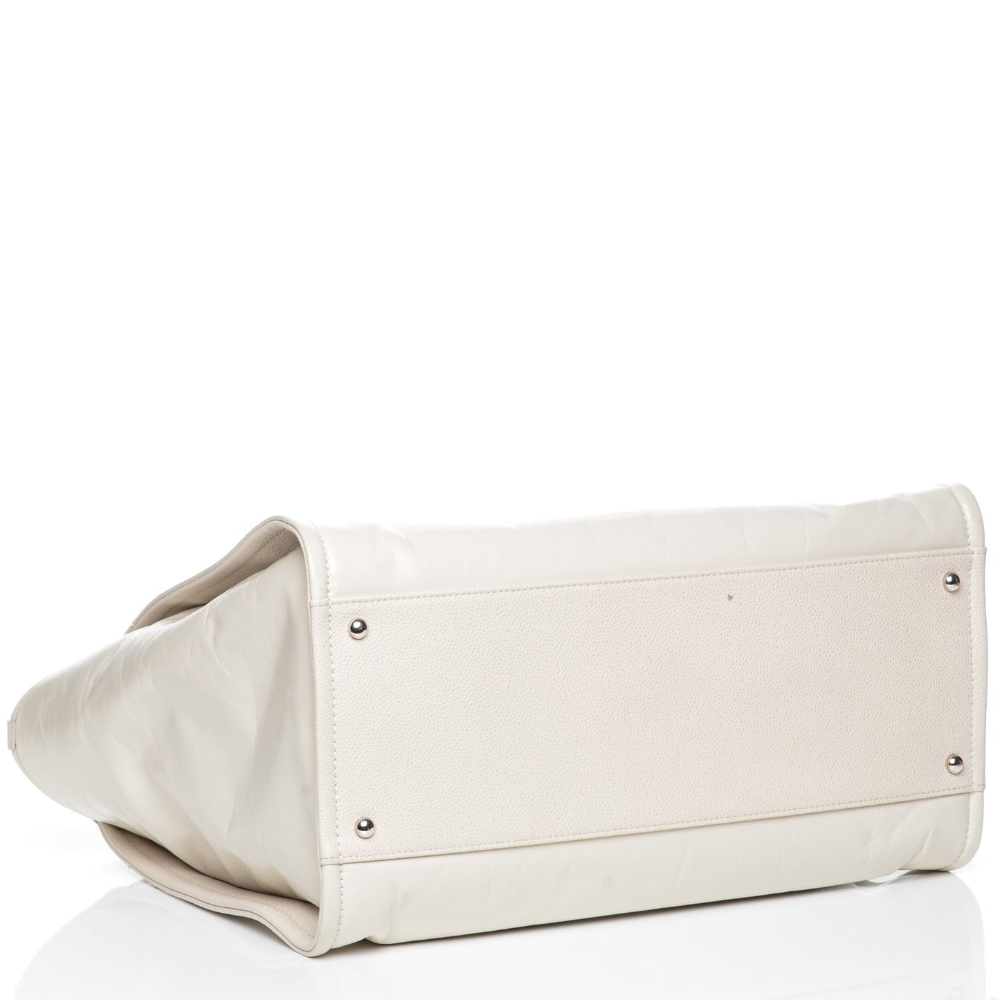 Glazed Calfskin Large Deauville Tote Ivory