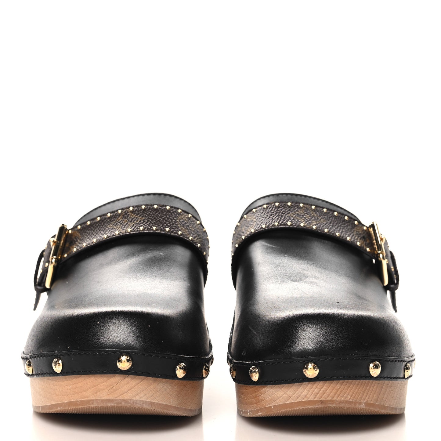 Calfskin Patent Monogram Cottage Clog Mules 40 Black