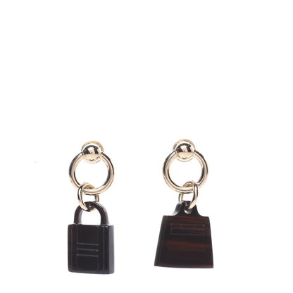 Hermes Permabrass Buffalo Horn Wood Amulette Kelly Bag Earrings 1 of 5