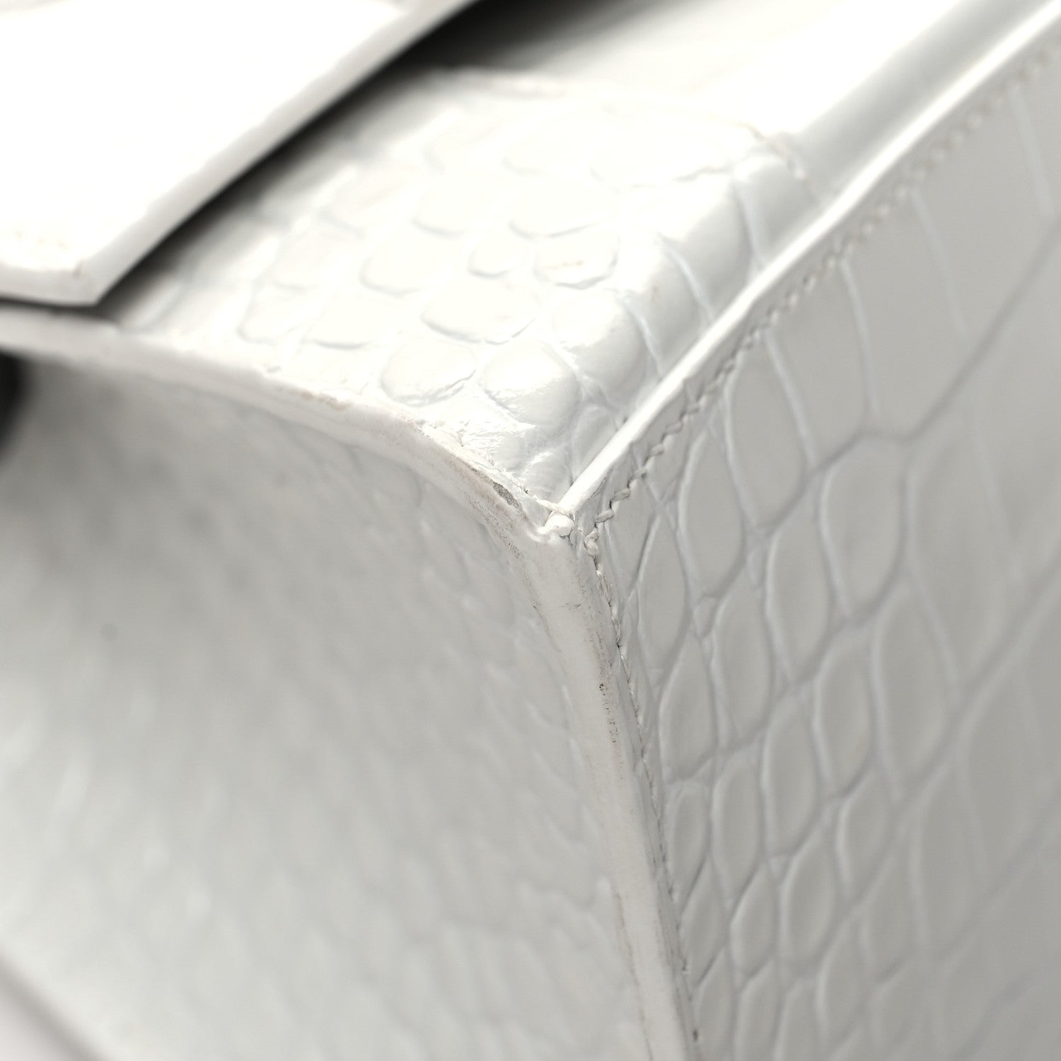 Balenciaga Calfskin Crocodile Embossed Small Hourglass Top Handle Bag White 8 of 14