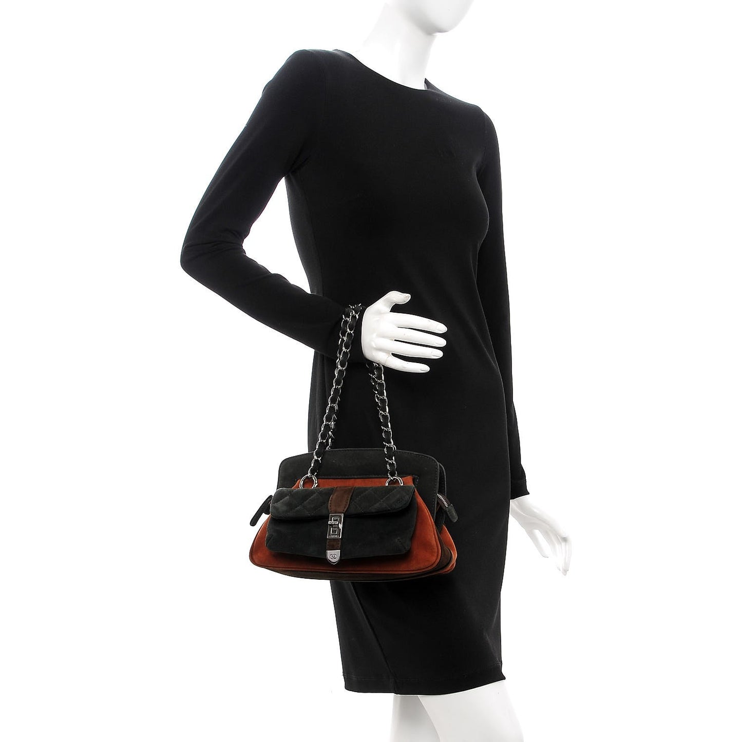 Suede Quilted Shoulder Bag Green Brown Orange