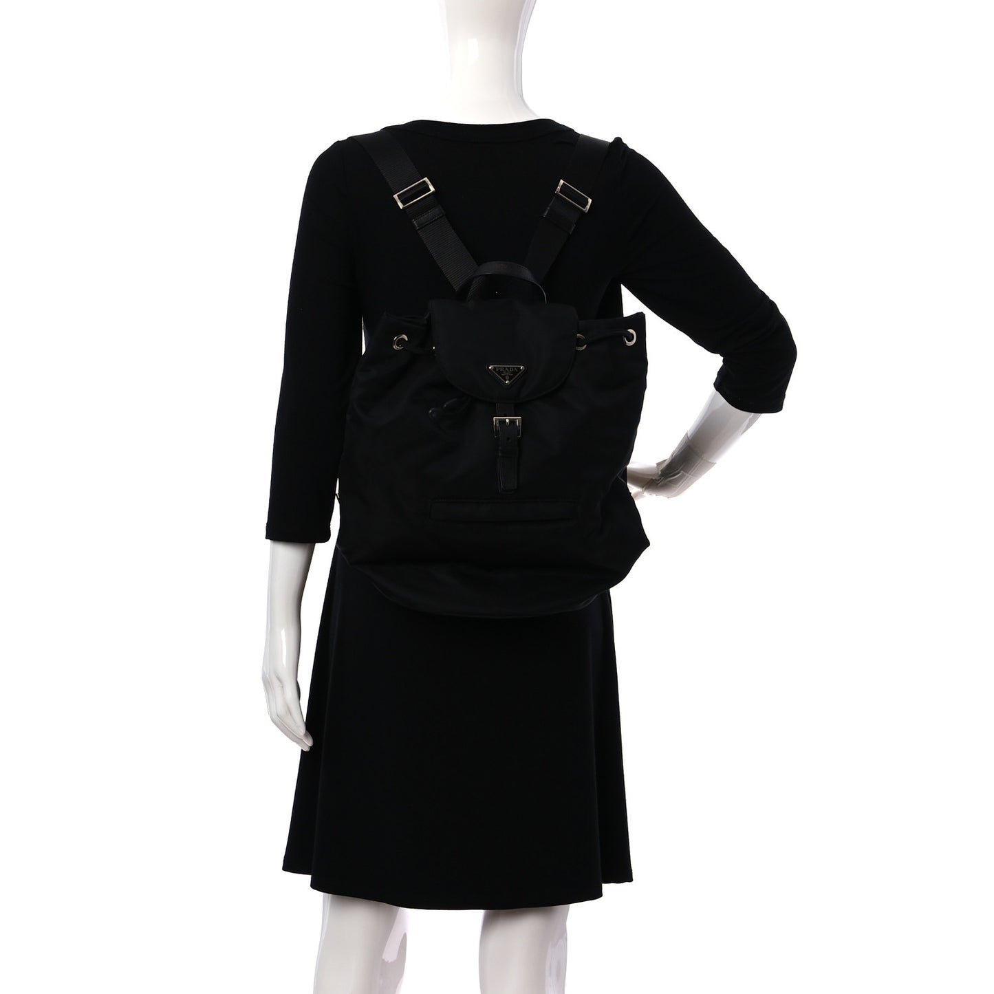 Nylon Vela Saffiano Small Cinch Backpack Black