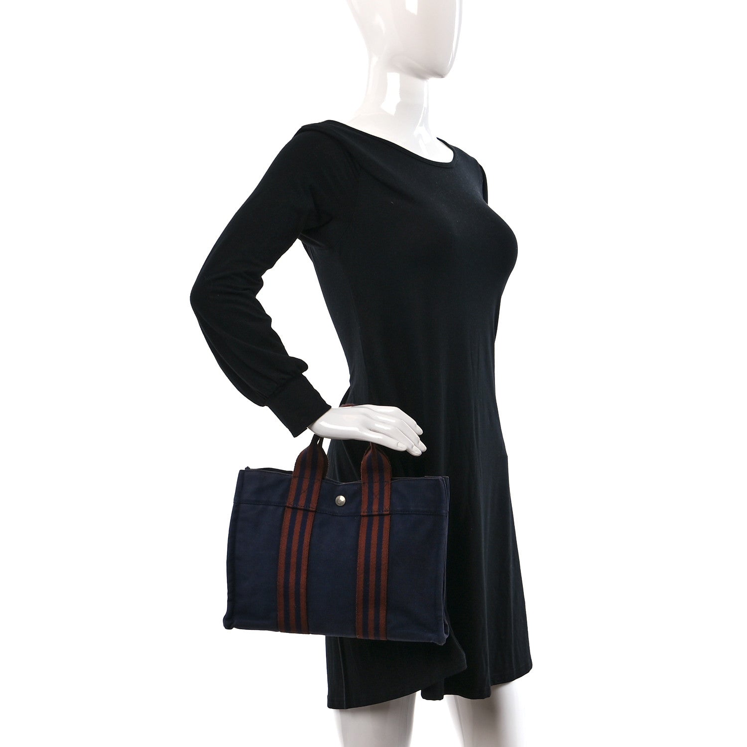 Hermes Canvas Herline PM Tote Navy 2 of 10