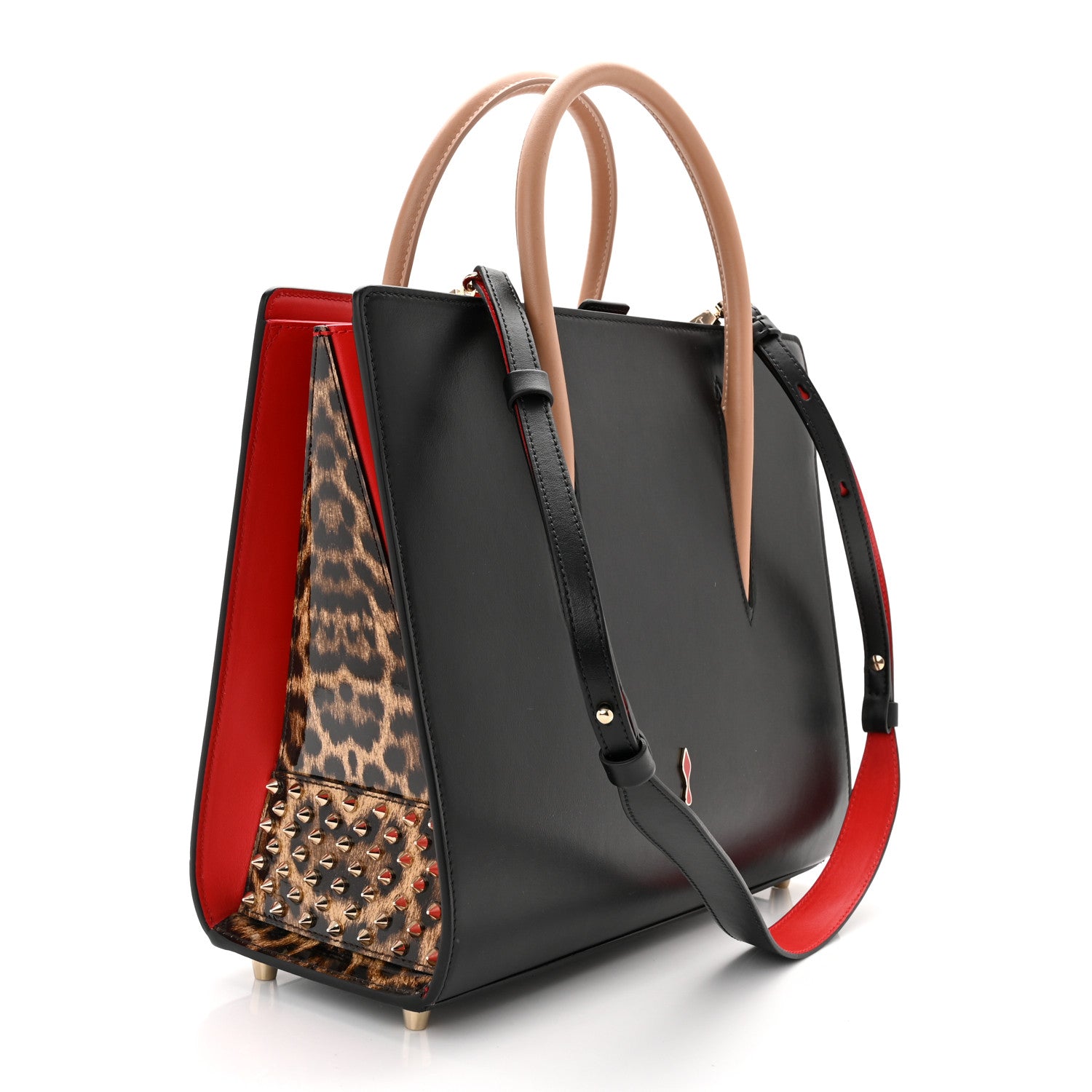 Christian Louboutin Calfskin Patent Leopard Spiked Medium Paloma Black 3 of 10