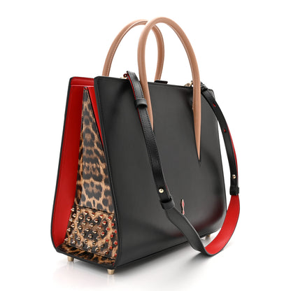 Christian Louboutin Calfskin Patent Leopard Spiked Medium Paloma Black 3 of 10
