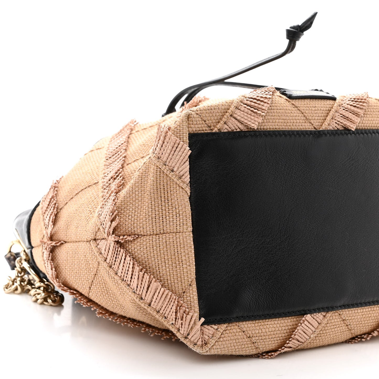 Raffia Fringe Snakeskin Juno Bucket Bag Black