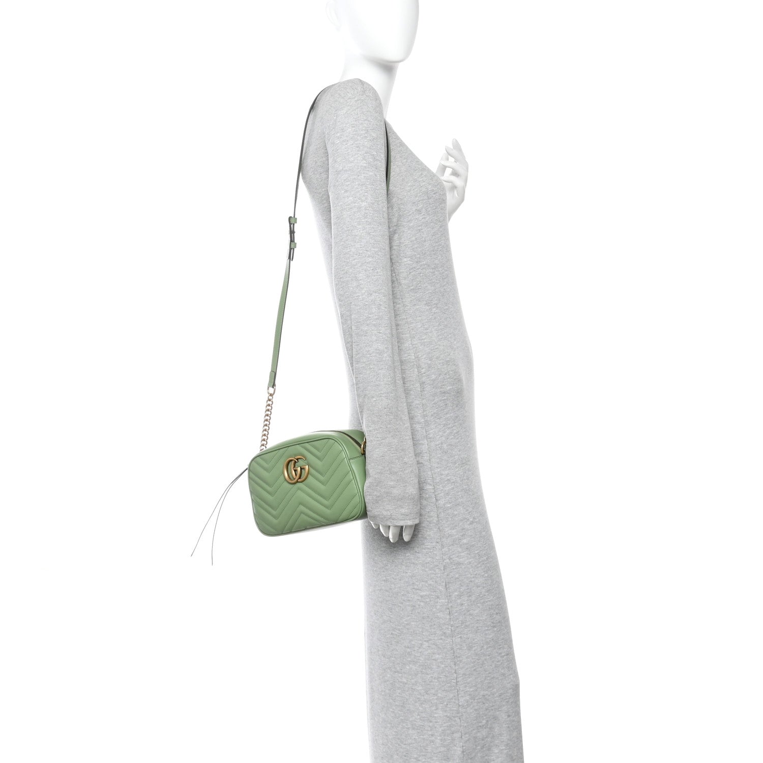 Gucci Calfskin Matelasse Small GG Marmont Chain Shoulder Bag Salamander Green 2 of 10