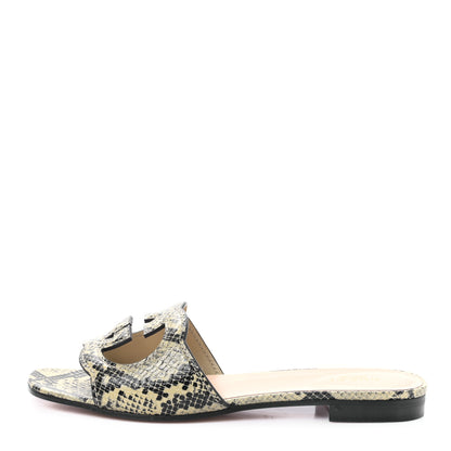 Gucci Calfskin Python Print Interlocking G Cut Out Slide Sandals 38.5 Beige Avana 1 of 8