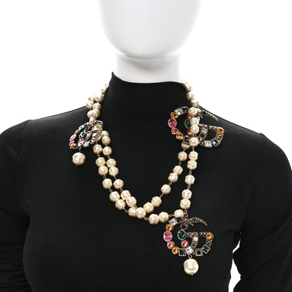 Gucci Crystal Pearl Double G Necklace Aged Gold Multicolor 2 of 5