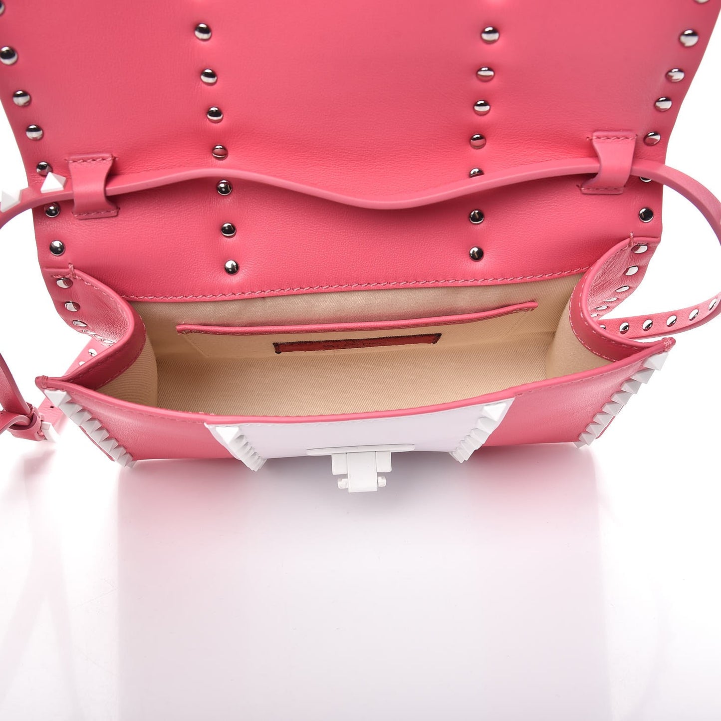 Vitello Colorblock Medium Free Rockstud Flip Lock Crossbody Bag Shadow Pink Optic White
