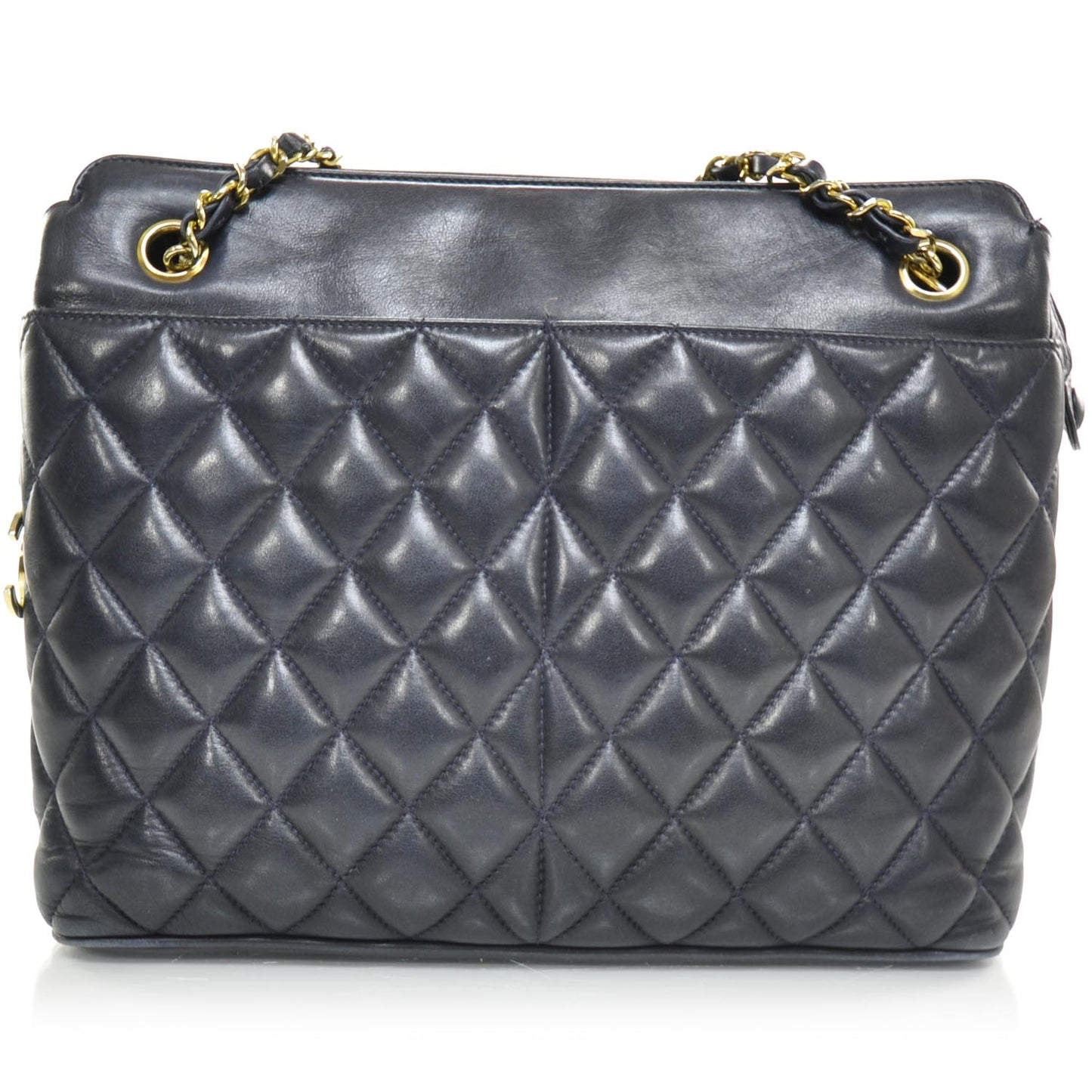 Lambskin Quilted Shoulder Bag Navy Blue