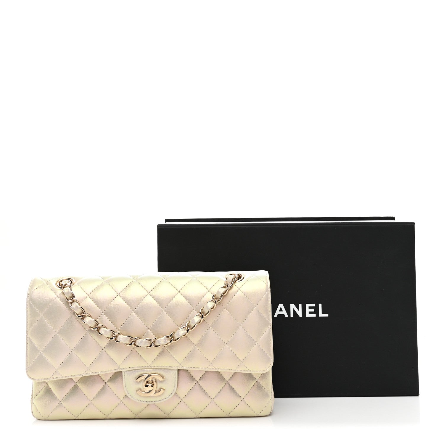 Chanel Iridescent Lambskin Quilted Medium Double Flap Ivory 11 of 11