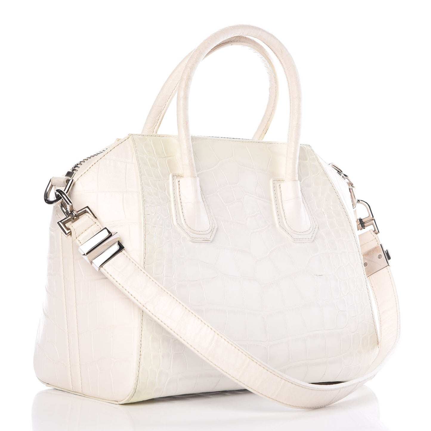 Calfskin Crocodile Embossed Small Antigona White