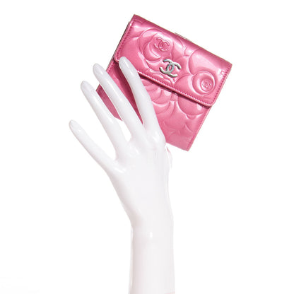 Chanel Patent Camellia Embossed French Wallet Pink 2 of 8