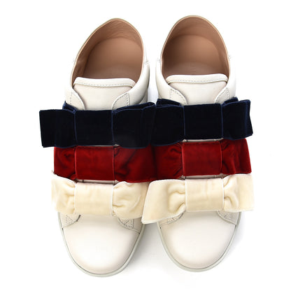 Gucci Calfskin Velvet Womens Bow Ace Sneakers 38.5 White 9 of 10