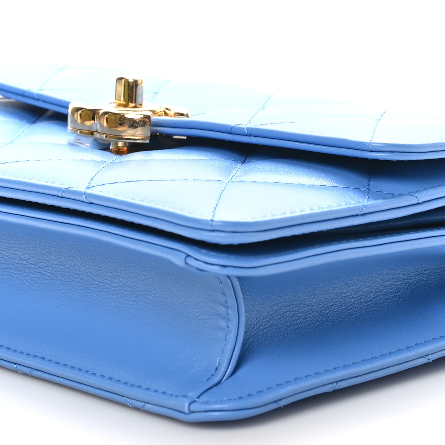 Lambskin Quilted Chain Logo Top Handle Flap Blue