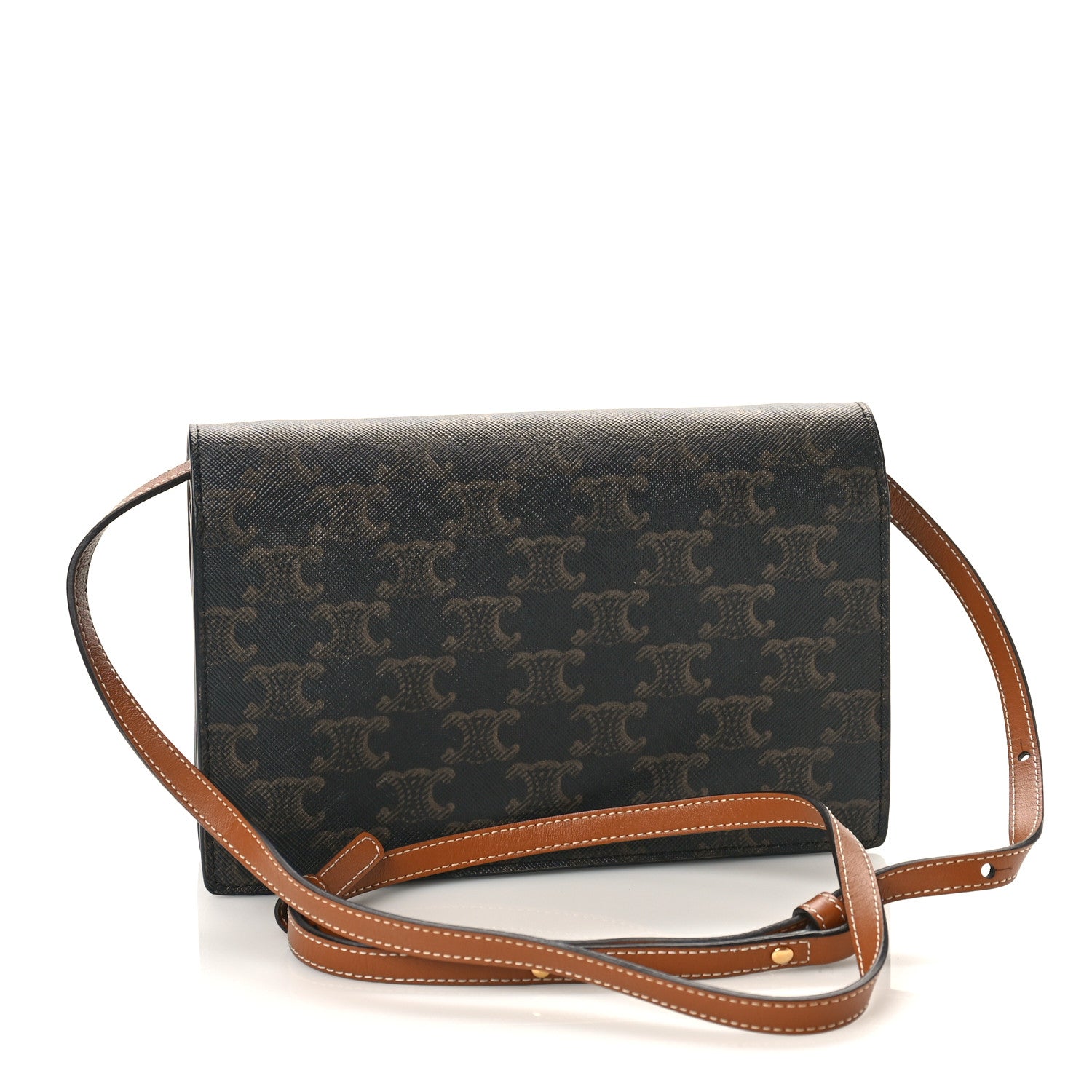 Celine Triomphe Canvas Lambskin Wallet On Strap Tan 3 of 9