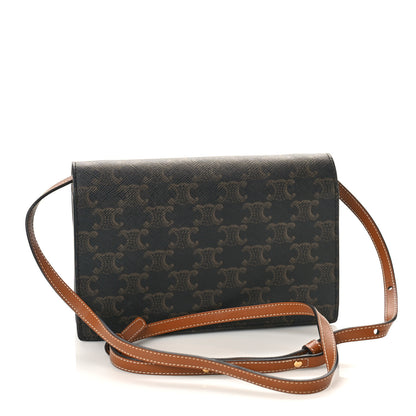 Celine Triomphe Canvas Lambskin Wallet On Strap Tan 3 of 9