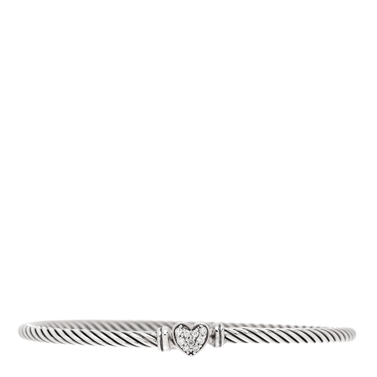 David Yurman Sterling Silver Diamond Cable Collectibles Heart Bracelet 1 of 3