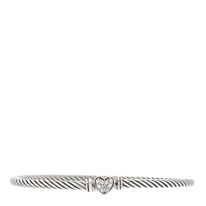 David Yurman Sterling Silver Diamond Cable Collectibles Heart Bracelet 1 of 3