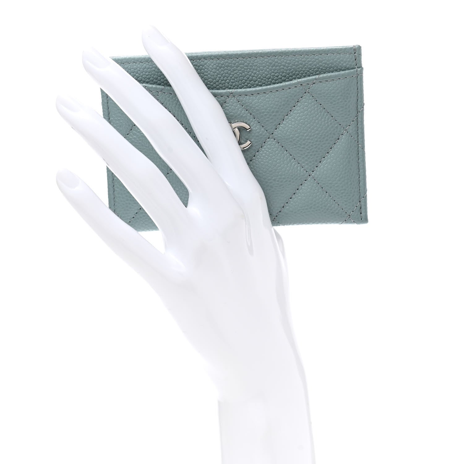 Chanel Caviar Quilted Card Holder Light Blue 2 of 9