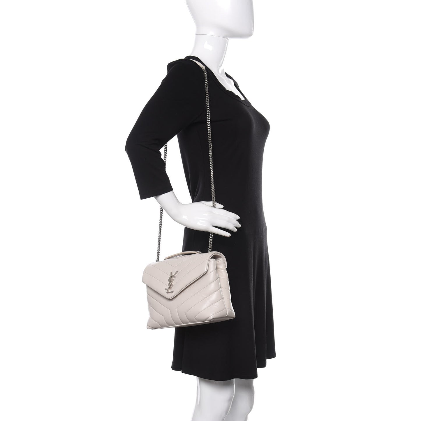 Calfskin Y Quilted Monogram Small Loulou Chain Satchel Granite