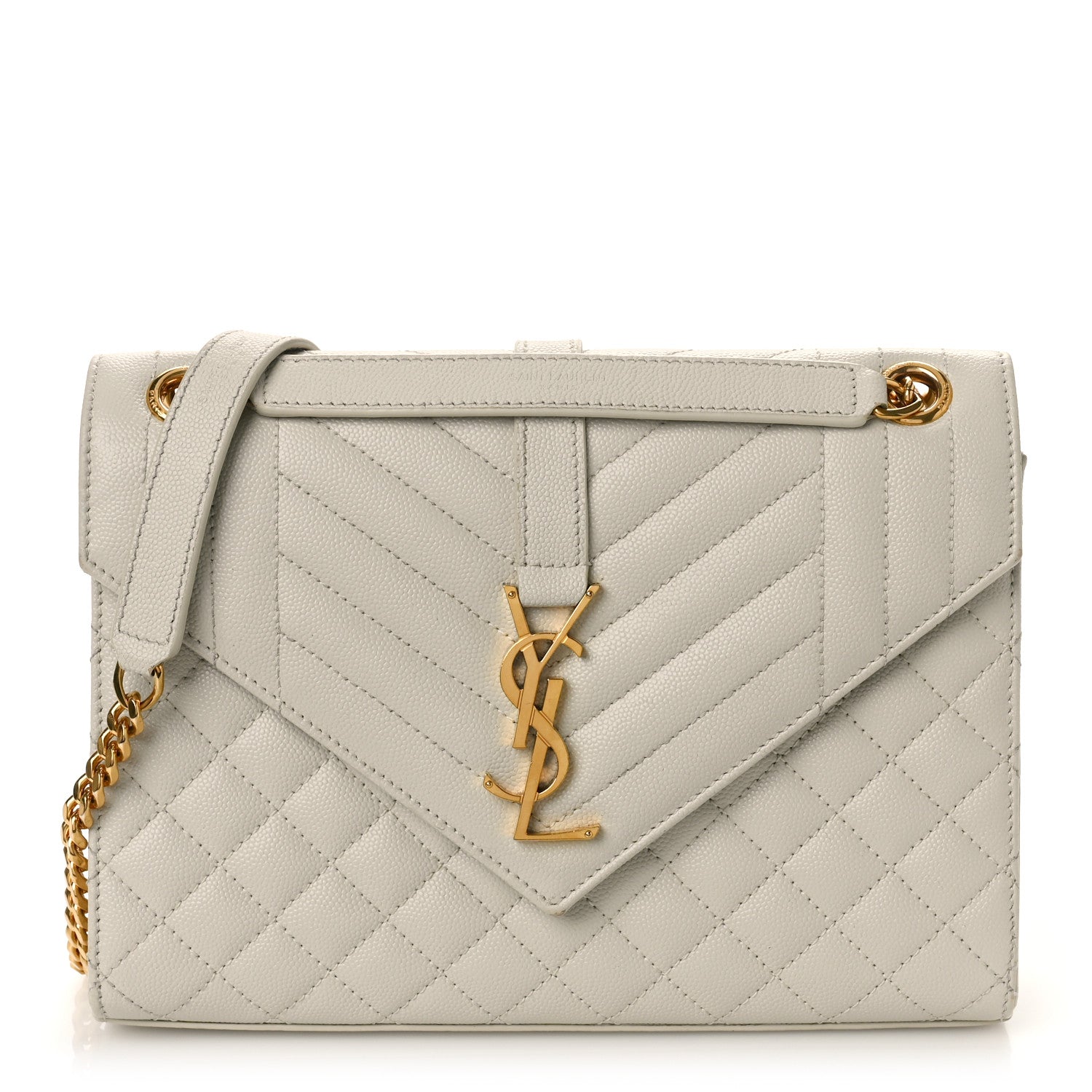 Saint Laurent Grain De Poudre Textured Mixed Matelasse Triquilt Medium Monogram Satchel Crema Soft 2 of 21