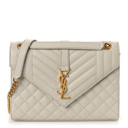 Saint Laurent Grain De Poudre Textured Mixed Matelasse Triquilt Medium Monogram Satchel Crema Soft 2 of 21