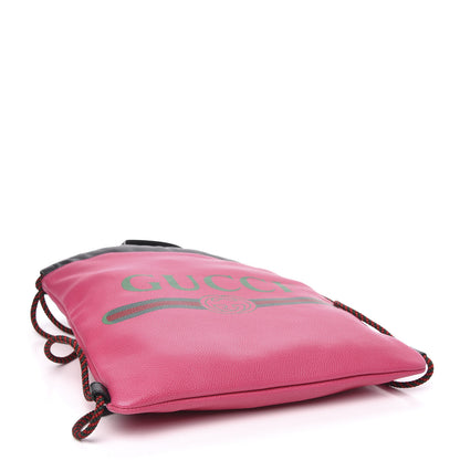 Gucci Grained Calfskin Logo Drawstring Backpack Box Pink Green Black 4 of 10