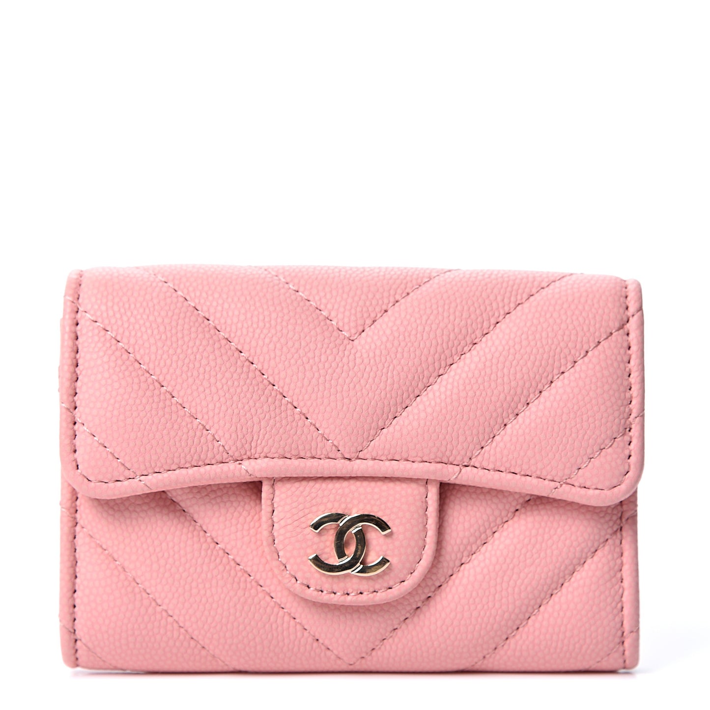 Matte Caviar Chevron Quilted Flap Card Holder Pink