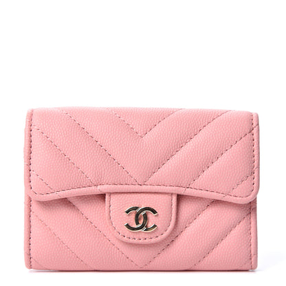 Chanel Matte Caviar Chevron Quilted Flap Card Holder Pink 1 of 10