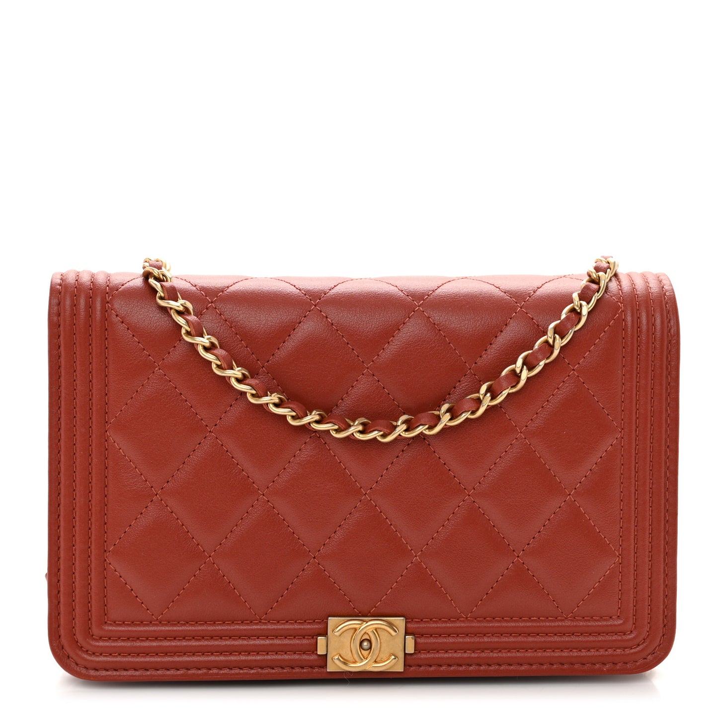 Lambskin Quilted Boy Wallet On Chain WOC Red