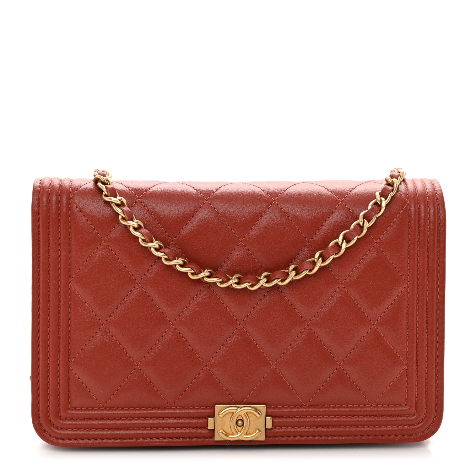 Chanel Lambskin Quilted Boy Wallet On Chain WOC Red 1 of 11