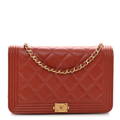 Chanel Lambskin Quilted Boy Wallet On Chain WOC Red 1 of 11