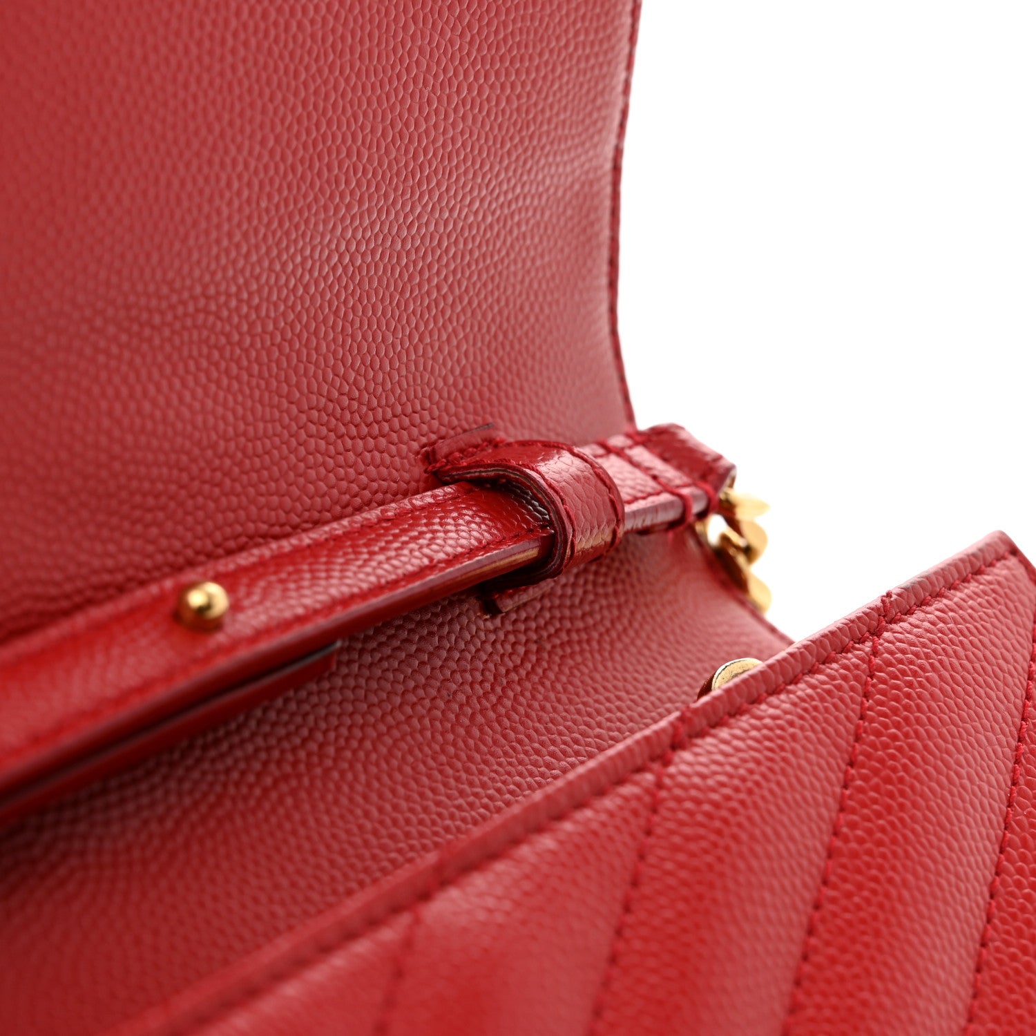 Saint Laurent Grain De Poudre Matelasse Chevron Monogram Chain Wallet New Red 11 of 11